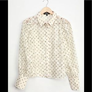 LULUS- Ivory Floral, polka dot, long puffy sleeves- Size Small